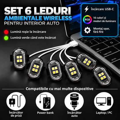 Set 6 LED-uri Auto RGB Wireless – USB-C